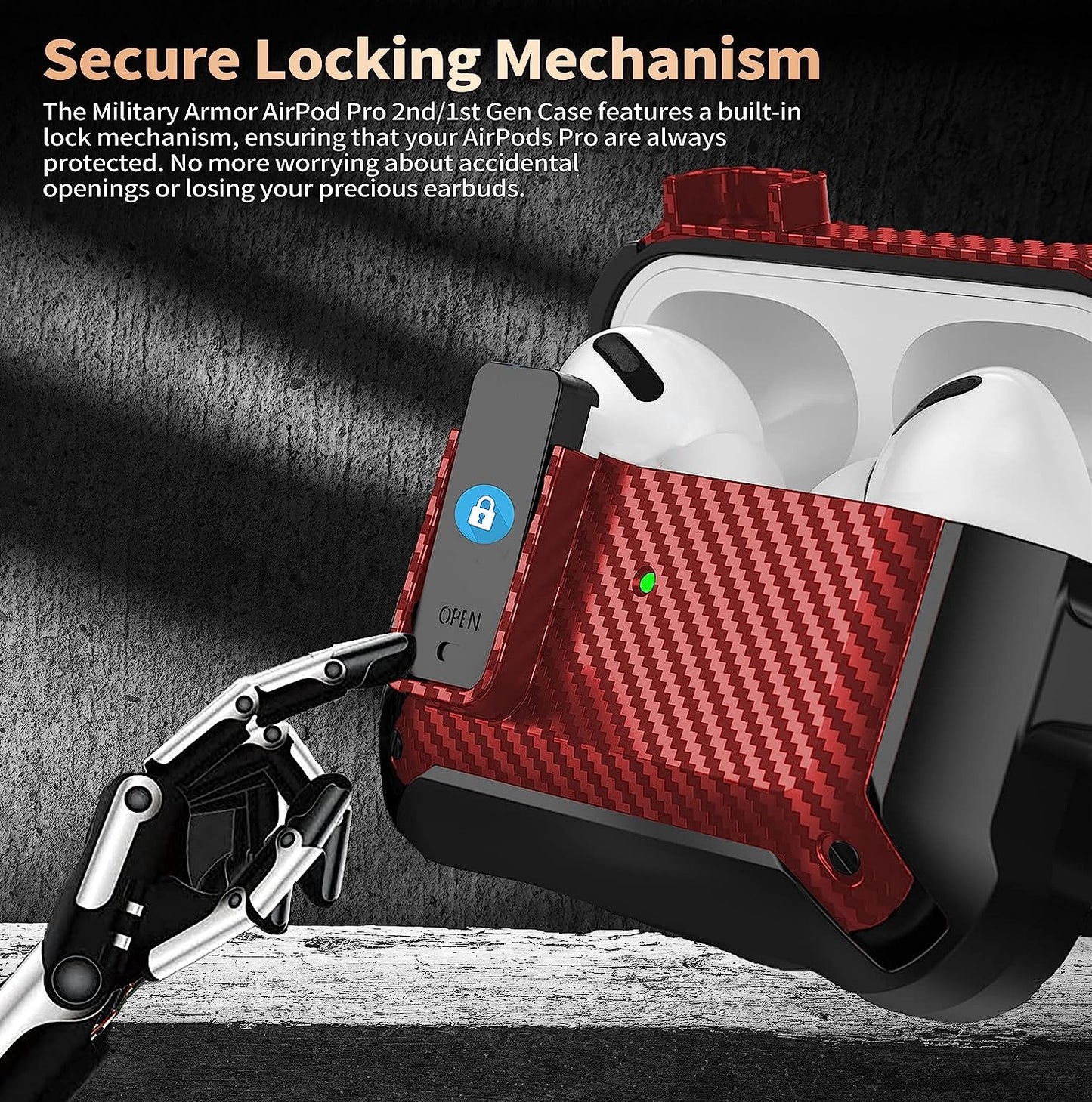 [4 in 1] Airpods Pro 2 Gen/Pro Case Lock with Cleaner Kit&Replacement Ear Tips(S/M/L), Olytop Rugged Airpod Pro 2Nd/1St Generation Protective Cover for Ipod Pro 2019/2022 with Keychain, Black/Red  Olytop   