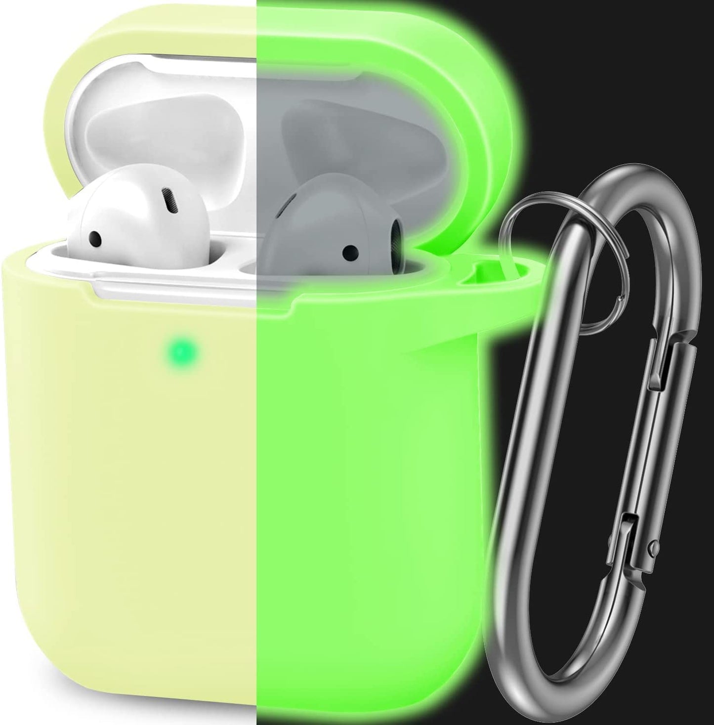 ATUAT Airpods Case Cover, Full Protective Silicone Skin Dust-Proof Designed for Apple Airpods 1St 2Nd Generation with Keychain, Front LED Visible, Midnight Blue  ATUAT E-Fluorescent Green  