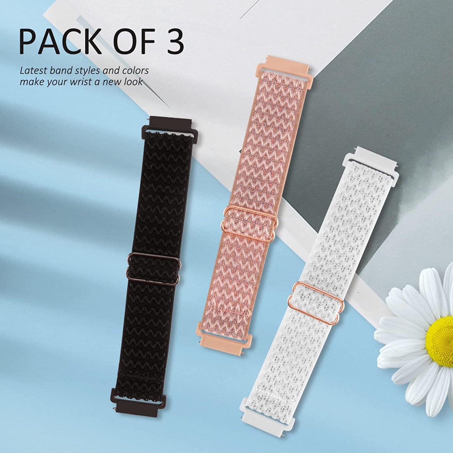 3 Pack Stretchy Nylon Watch Bands Compatible with Garmin Venu/Venu Sq, 20Mm Loop Elastic Straps for Garmin Vivoactive 3,Venu 2 Plus,Vivoactive 3 Music,Forerunner 645/55/245 Music for Women Men.  bolesi   