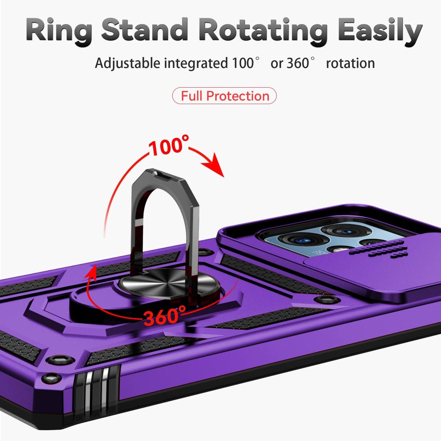 For Motorola Edge plus 2023 Case W/ Slide Camera Cover HD Screen Protector [Military Grade 16Ft. Drop Tested] Magnetic Ring Holder Kickstand Protective Phone Case for Motorola Edge+ plus 2023, Purple  PUSHIMEI Co., Ltd.   