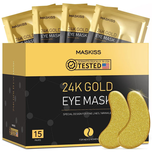 Maskiss 15-Pairs 24K Gold under Eye Patches for Puffy Eyes, Eye Masks for Dark Circles and Puffiness, Collagen Skin Care Products  Maskiss   