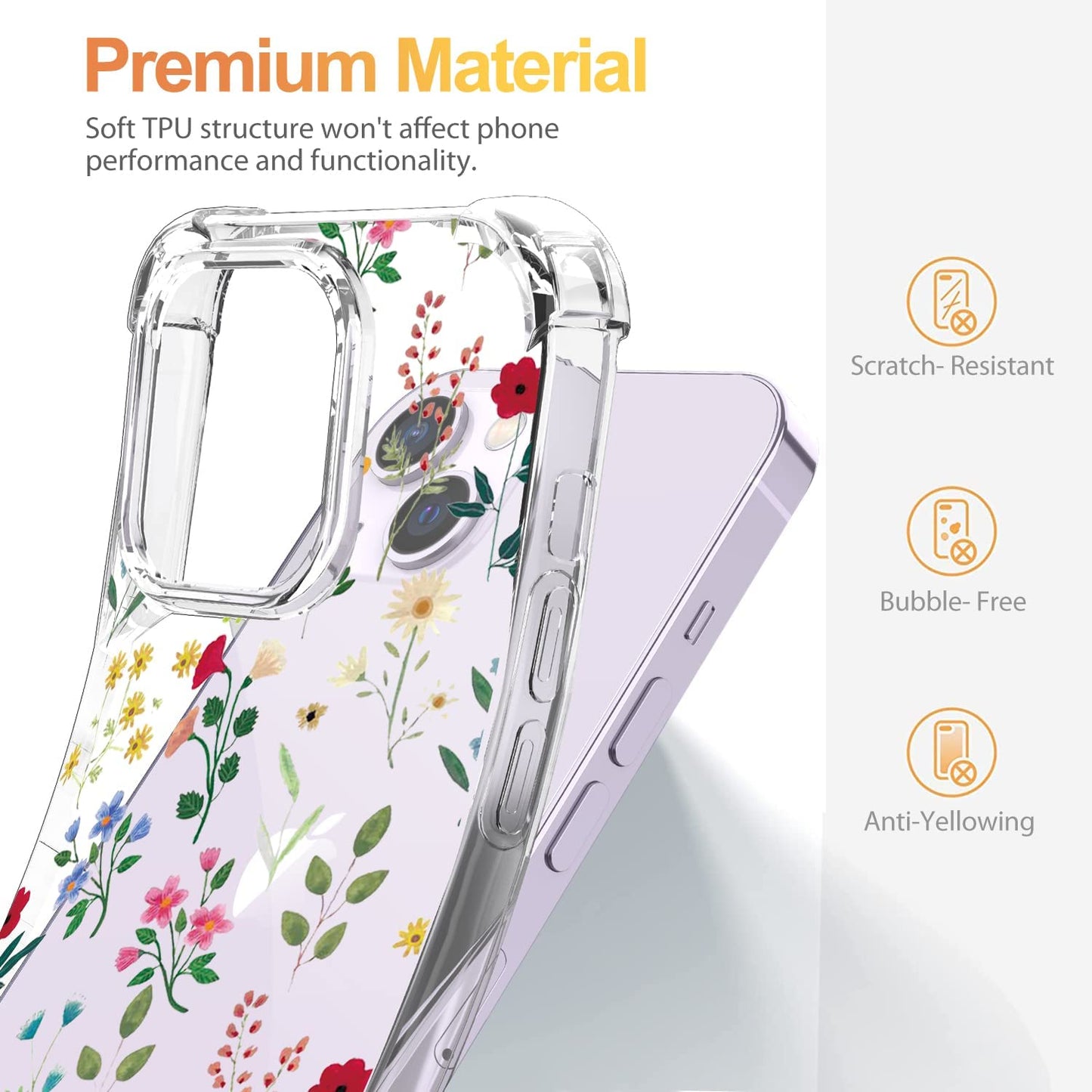 YOYORI Compatible with Iphone 14 Case with Screen Protector, Flower Pattern Design, Floral Clear Women Phone Case Shockproof Protective Soft TPU Bumper Cover 6.1 Inch 2022(Flowers and Plants)  YOYORI   