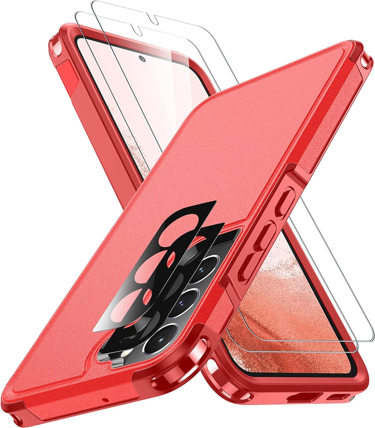 SPIDERCASE for Samsung Galaxy S22 plus Case, [10 FT Military Grade Drop Protection], 2 Pack [Tempered Glass Screen Protector+Camera Lens Protector] Heavy Duty Shockproof Case, Light Green  SPIDERCASE Red  