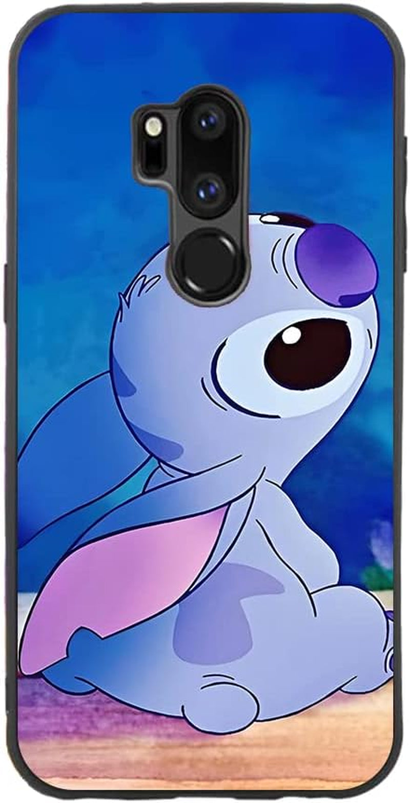 For LG G7 Thinq, Cartoon Ohana Blue Animal Stih #08 Protective Smooth Silicone Shockproof Soft TPU Black Phone Case Back Cover  LARUZE 02  