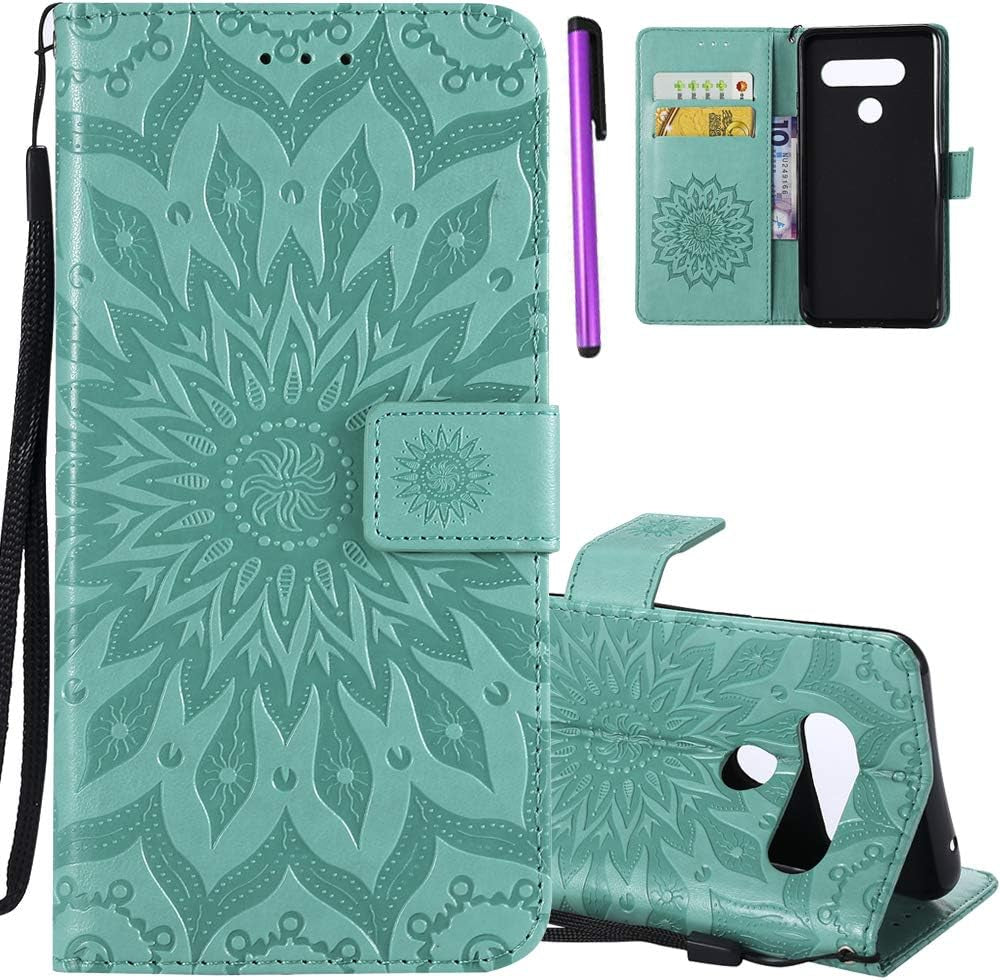 ISADENSER LG V40 Thinq Case LG V40 Flip Case for Women [Wallet Stand] as Case with Shockproof Cards Slot Holder Cash Pockets Magnetic Closure PU Leather Wallet Case Cover for LG V40 Thinq Gray Sun  ISADENSER C] Kt-Sunflower Leather-2  