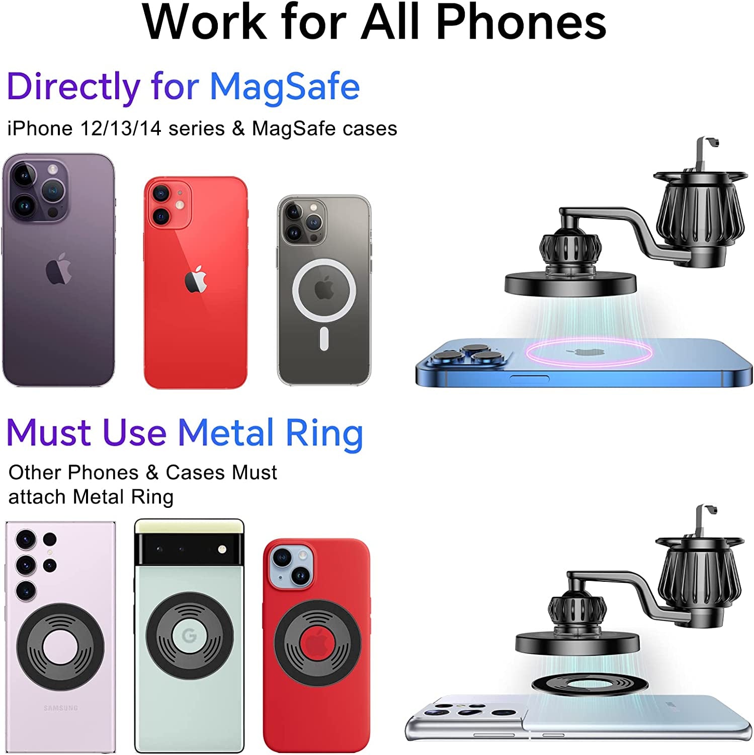 【2-Pack】Fits Iphone Magsafe Car Mount Vent【Strong Magnet 】Magnetic Phone Holder for Car Vent【 360° Rotation】 Iphone Car Holder Mount Fit for Iphone 14 13 12 Pro Max plus Magsafe Case &Cell Phones  Kaistyle   