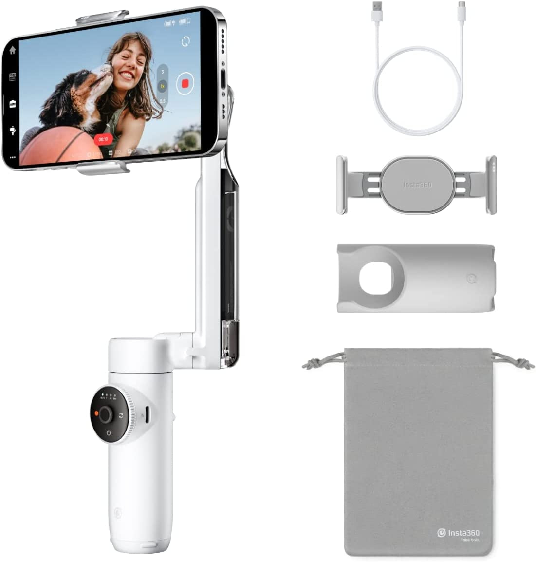 Insta360 Flow - Ai-Powered Smartphone Stabilizer, Auto Tracking Phone Gimbal, 3-Axis Stabilization, Built-In Selfie Stick & Tripod, Portable & Foldable, Youtube Tiktok Video, Stone Gray  Insta360 Summit White-Standalone  
