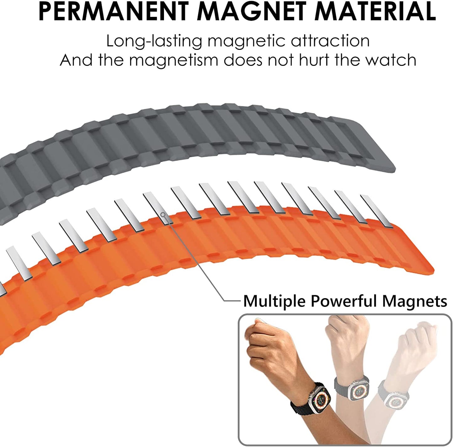 WINGLE for Apple Watch Ultra Band 49Mm Series 8 Series 7 45Mm 44Mm 42Mm Men, Strong Magnetic Bands Bracelet Adjustable Silicone Sport Strap for Apple Watch SE 6 5 4 3 2 1 Iwatch Women,Grey/Orange  WINGLE   