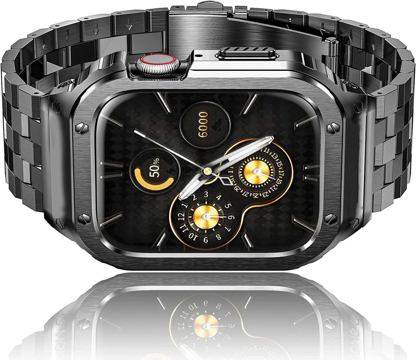 Amznew Apple Watch Bands Compatible for Iwatch Series Ultra (49Mm) 8/7(45Mm/41Mm), 6/5/4/Se(44Mm/40Mm) 3/2/1(42Mm/38Mm), Stainless Steel Iwatch Bands with Case and Protective Cover Men  Amznew Dark-Grey 44/42mm 