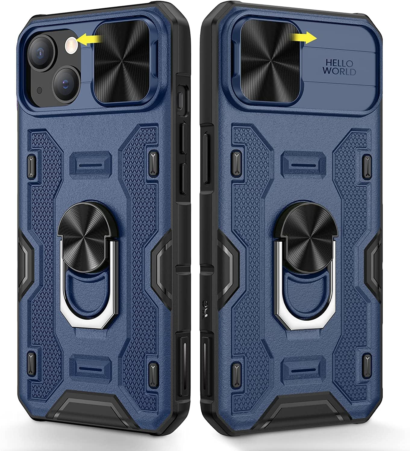 Caka for Iphone 14 plus Case with Belt-Clip Holster, Case for Iphone 14 plus with Slide Protective Camera Cover Built-In 360° Rotate Stand, Iphone 14 plus Phone Case 6.7 Inch -Green  Caka Blue  