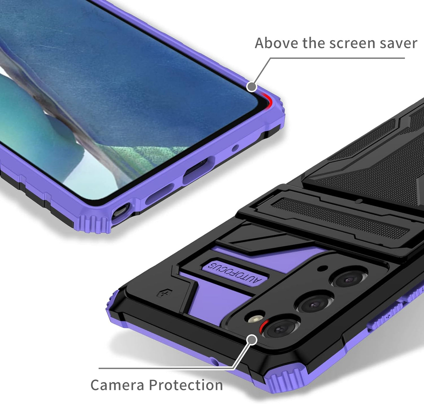 Asuwish Phone Case for Samsung Galaxy Note 20 Glaxay Note20 5G with Tempered Glass Screen Protector Cover and Credit Card Holder Stand Cell Accessories Gaxaly Notes 20S Twenty Not S20 Women Men Purple  Asuwish   