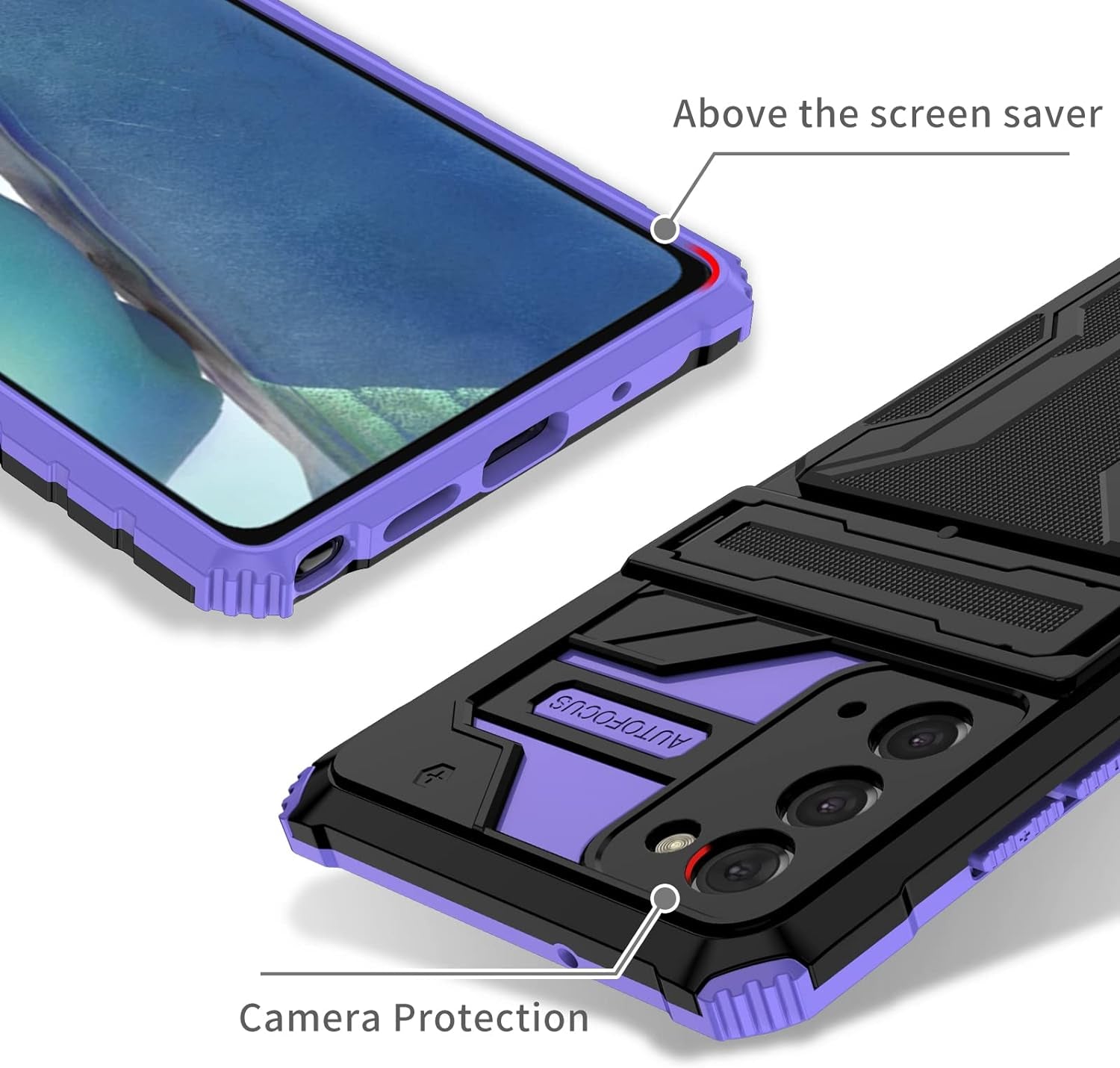 Asuwish Phone Case for Samsung Galaxy Note 20 Glaxay Note20 5G with Tempered Glass Screen Protector Cover and Credit Card Holder Stand Cell Accessories Gaxaly Notes 20S Twenty Not S20 Women Men Purple  Asuwish   