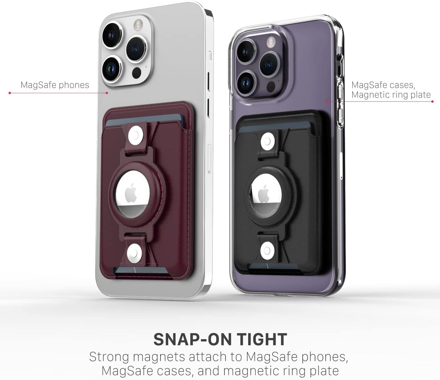 VENA Magsafe Wallet for Iphone with Airtag Holder, Card Holder, RFID Protection, 3-In-1 Detachable Magnetic Leather Case with Kickstand for Iphone 14/13/12 Series - Burgundy Red  Vena   