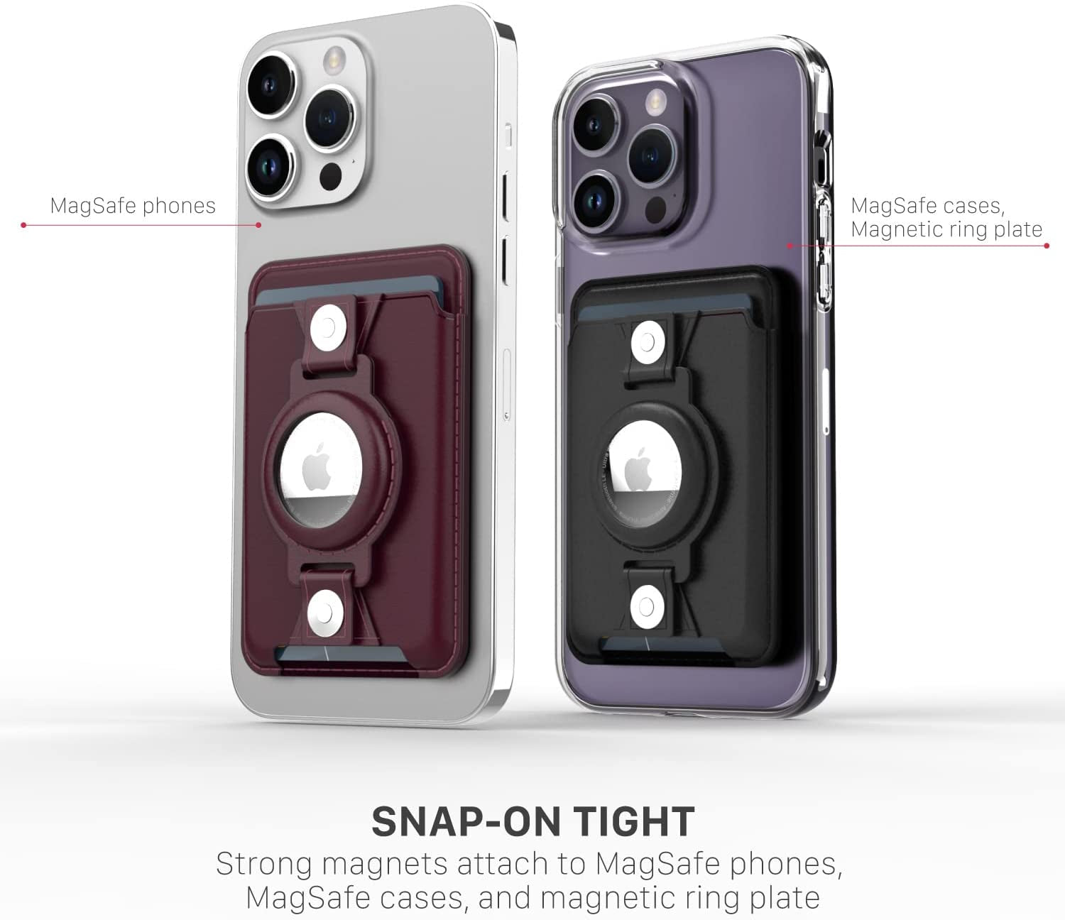 VENA Magsafe Wallet for Iphone with Airtag Holder, Card Holder, RFID Protection, 3-In-1 Detachable Magnetic Leather Case with Kickstand for Iphone 14/13/12 Series - Burgundy Red  Vena   