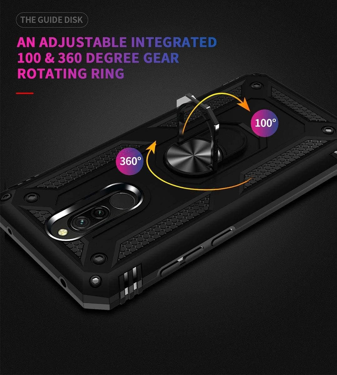 Yahan for Xiaomi Redmi 8A / Redmi 8 Case,360 Degree Rotating Ring Kickstand Hybrid Heavy Duty Dual Layer Shockproof Defender Hard Back Case Cover with Tempered Glass Screen Protector,Black  YaHan   
