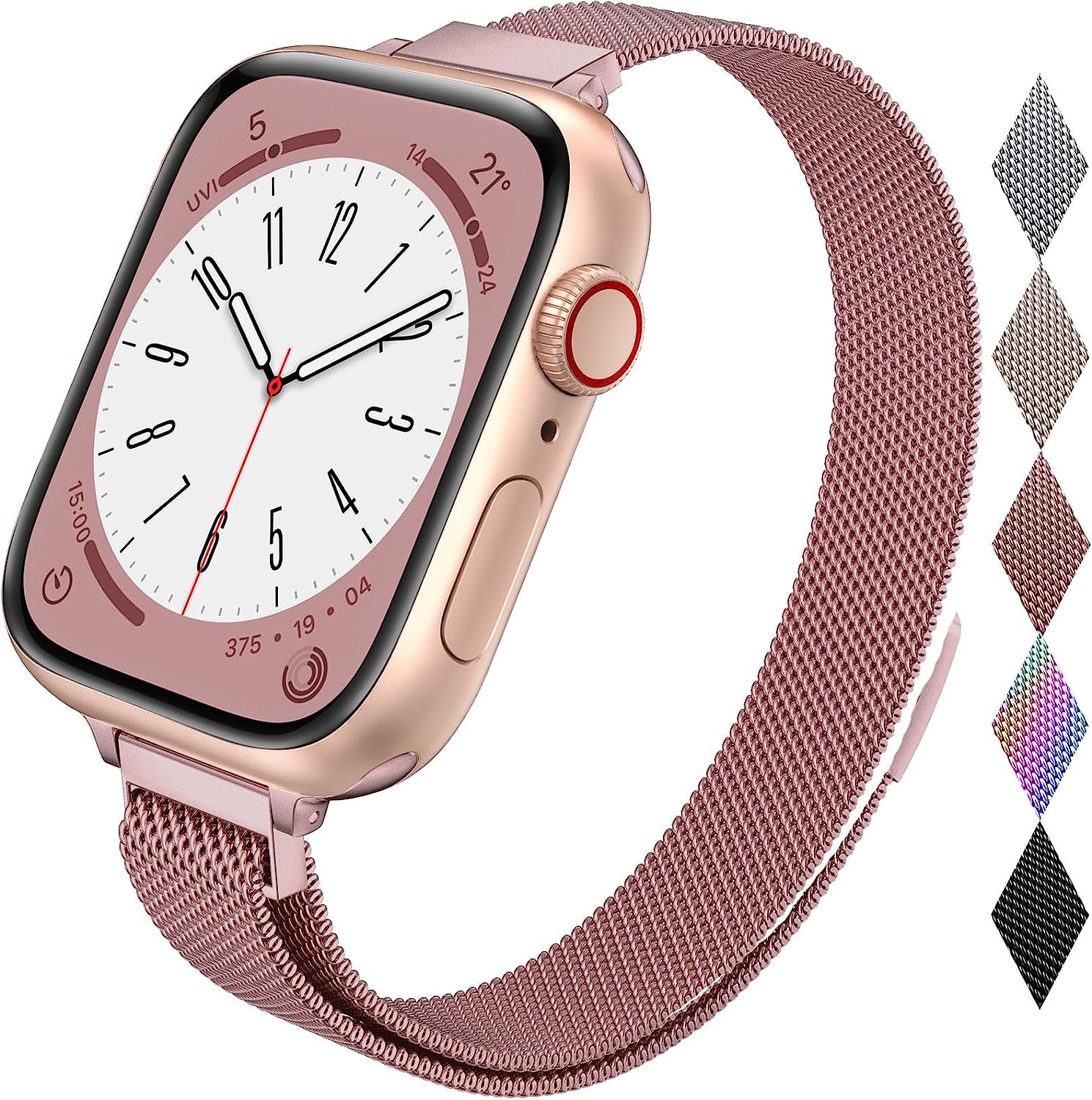 LELONG Women Slim Watch Band for Apple Watch 38Mm 40Mm 41Mm 42Mm 44Mm 45Mm, Stainless Steel Mesh Loop Magnetic Clasp Replacement for Iwatch Bands Series 8 7 SE 6 5 4 3 2 1  LELONG Rose Gold 45mm/44mm/42mm 