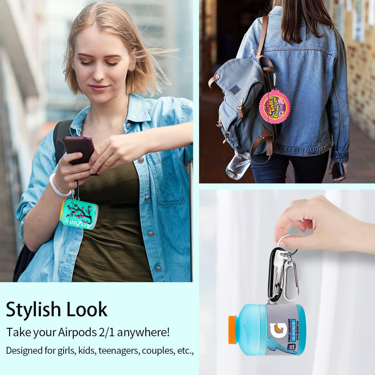 3-Pack Cute Airpods Case for Airpod 2/1, Kawaii 3D Cartoon Funny Airpods Cover Food Design Fashion Silicone Case for Airpods 1&2 Charging Case for Girls Boys Kids (Sport Water+Bubble Gum+Green Drinks)  ZOICIP   