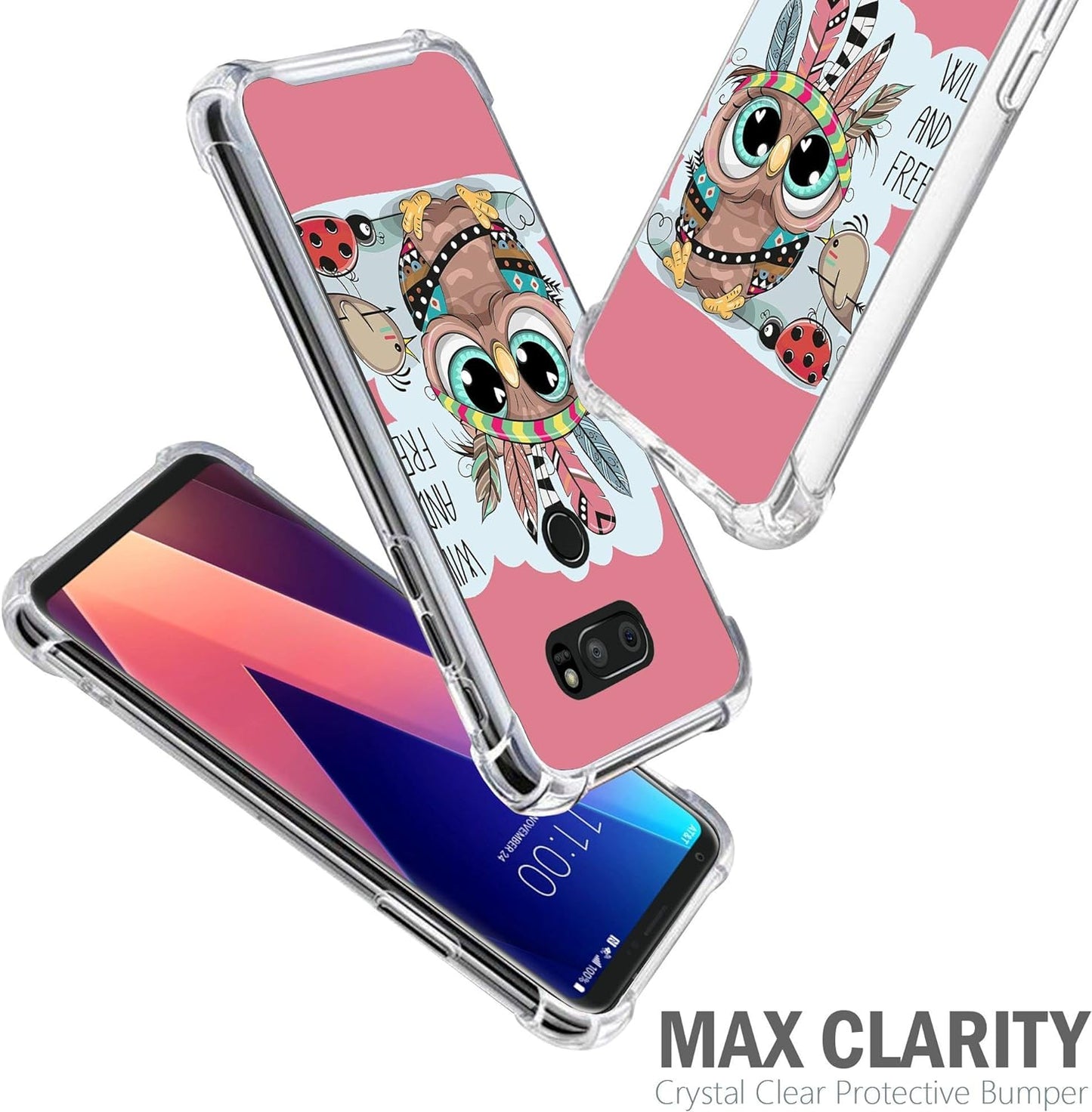 Casesondeck Case Compatible with [LG V30 | LG V30 plus | LG V35 Thinq] LG V30 TPU Case, Slim Transparent Flexible TPU Cover with Bump and Drop Corner Protection (Cute Owl)  CasesonDeck   