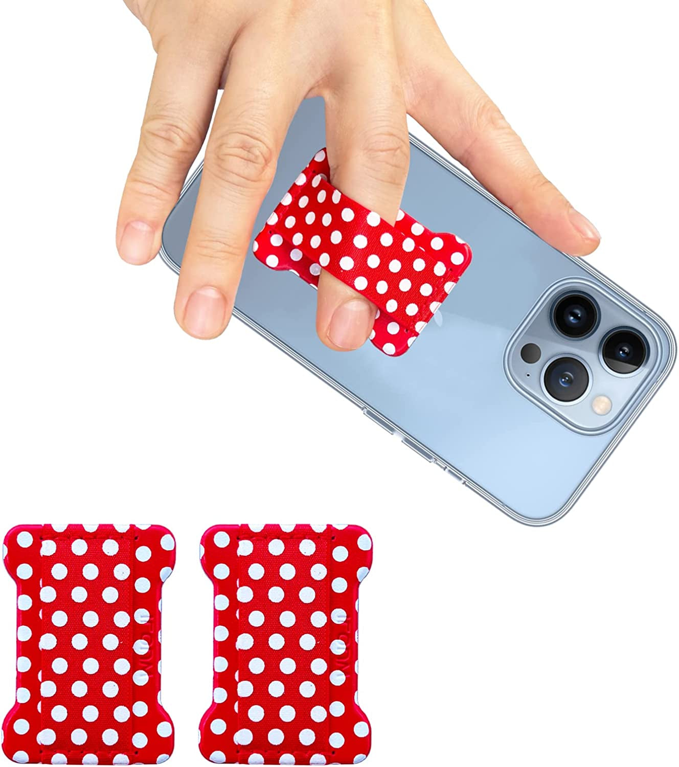 WUOJI Finger Strap Phone Holder - Phone Grip for Most Smartphones and Mini Tablets,Ultra Thin Anti-Slip Universal Cell Phone Grips Band Holder for Back of Phone -2Pack(Gold)  WUOJI Dot red  