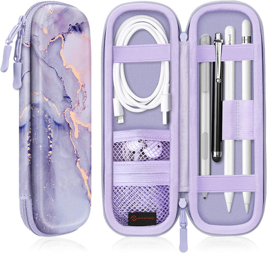 Fintie Holder Case for Apple Pencil (1St and 2Nd Generation), PU Leather Protective Carrying Bag Sleeve Compatible with Apple Pen Accessories, USB Cable, Samsung Stylus, Lilac Marble  Fintie   