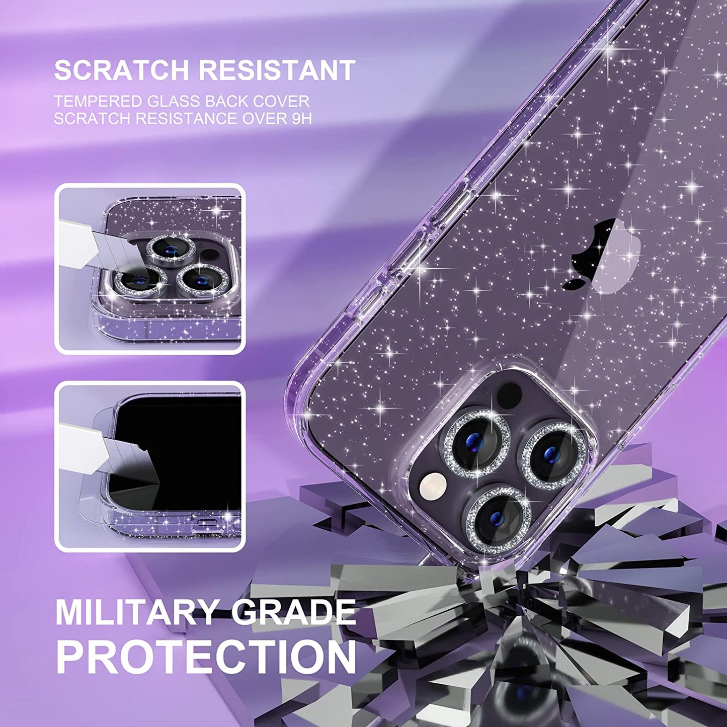 Choiche Compatible for Iphone 14 Pro Max Case Cute, Women Clear Glitter Bling Sparkly Case, [3 X Diamond Camera Lens Protectors] [2 X Tempered Glass Screen Protectors] 6.7-Inch (Glitter Clear)  Choiche   