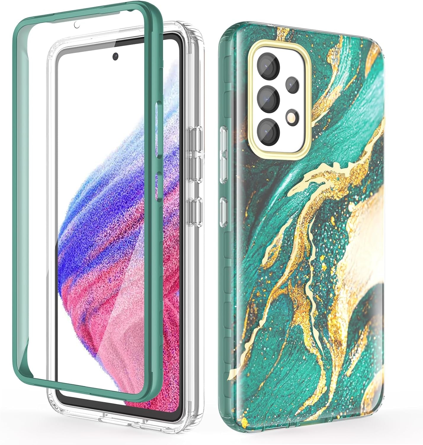 Chvelop Case Compatible with Samsung Galaxy A53 5G (2022 Released), Marble Stylish Slim Soft TPU, Full Body Protective with Built-In Screen Protector, Shockproof Cover for A53, 6.5 In, River/Purple  Chvelop Dream/Green Samsung Galaxy A53 5G 