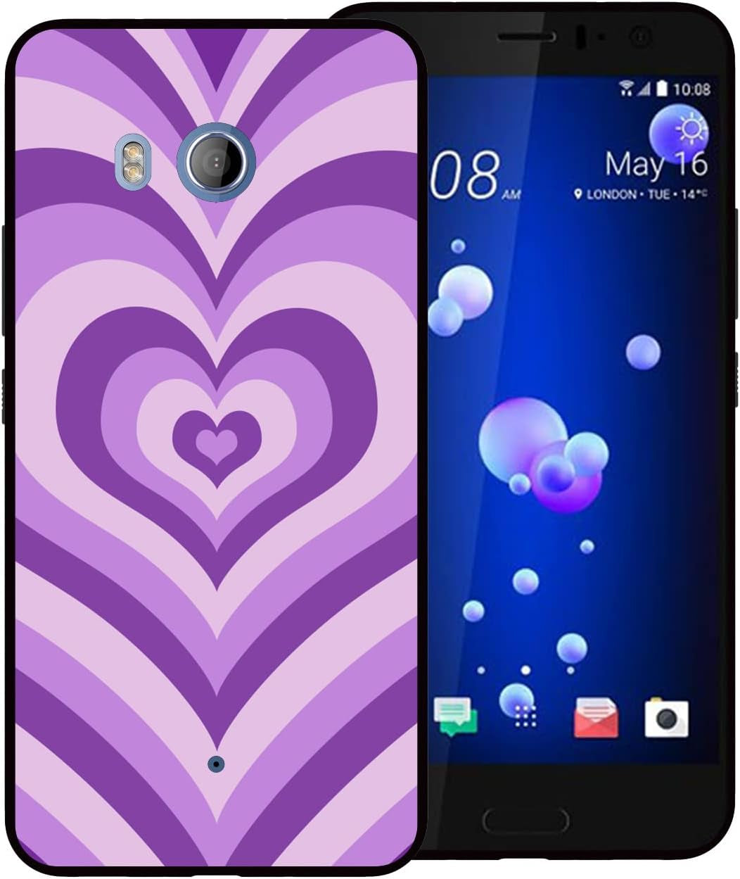 Zaztify Compatible with HTC U11, Khaki Heart Tunnel Center Love Swirl Cute Pattern Shockproof Protective Anti-Slip Thin Slim Soft Phone Case Cover Shell  zaztify Purple Heart  