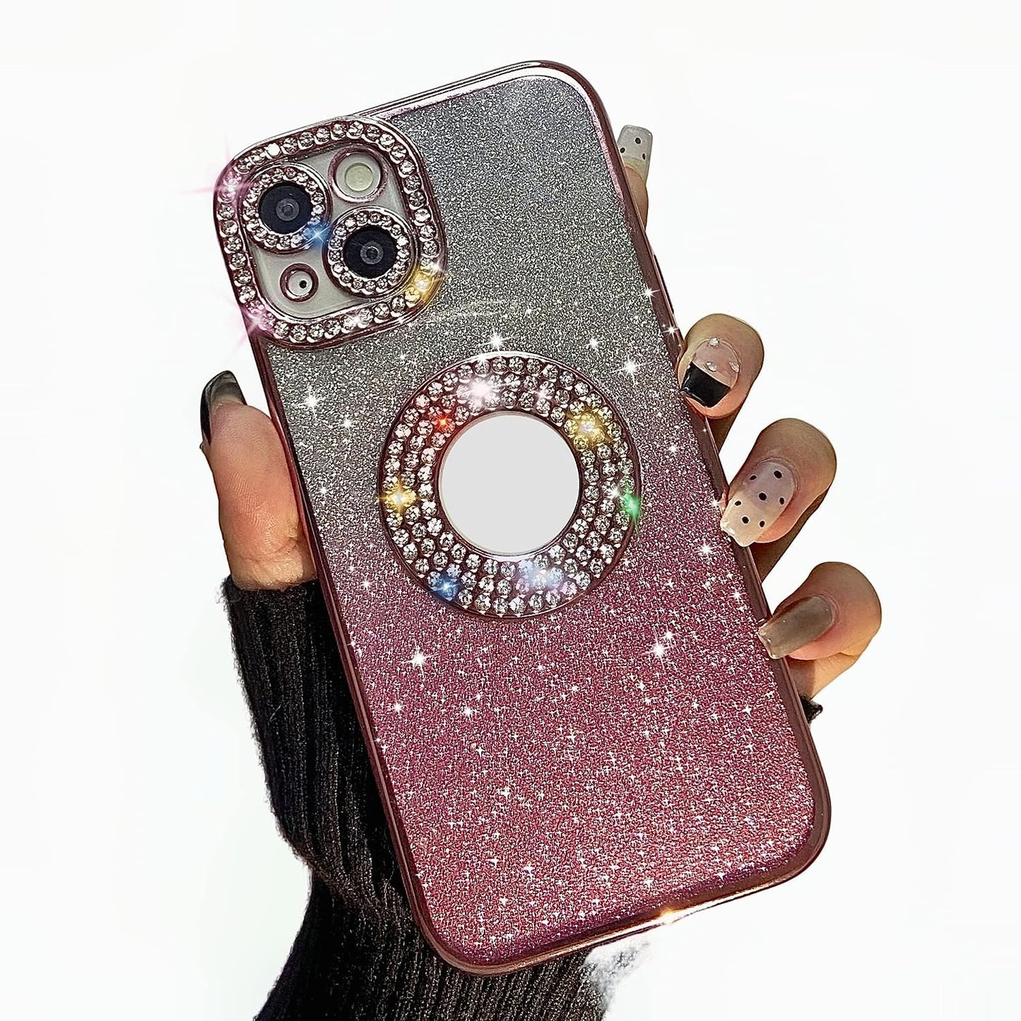 Yivenbarity Compatible for Iphone 13,Bling Luxury Plating Rhinestone Design Cover for Women Girl,Shiny Glitter Crystal Diamond Sparkle Gradient Clear Case with Camera Lens Shockproof Protection-Gold  Yivenbarity Pink  