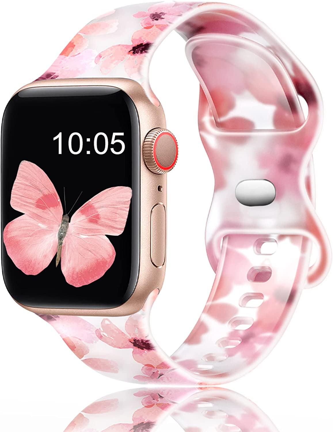 Witzon Compatible with Apple Watch Band Series 8/7/6/5/4/3/2/1/Se/Ultra, Iwatch 38Mm 40Mm 41Mm 42Mm 44Mm 45Mm 49Mm Bands for Women, Cute Print Silicone Sport Strap Replacement Accessories  Witzon Pink Floral 38/40/41mm S/M 