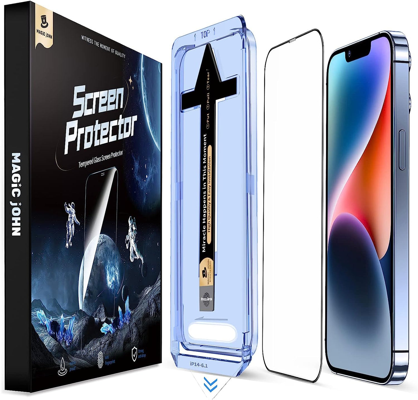 MAGIC JOHN 2 Pack for Iphone 13/ Iphone 13 Pro/Iphone 14 6.1 Inch Tempered Glass Screen Protector, Auto Dust-Elimination Installation, Bubble Free, HD Clear, Easy Installation  MAGIC JOHN   