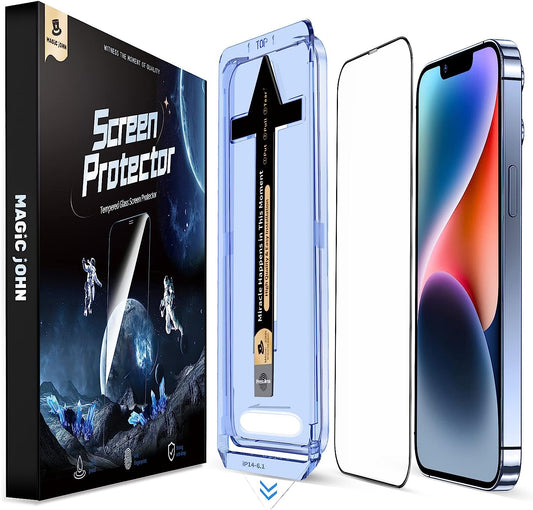 MAGIC JOHN 2 Pack for Iphone 13/ Iphone 13 Pro/Iphone 14 6.1 Inch Tempered Glass Screen Protector, Auto Dust-Elimination Installation, Bubble Free, HD Clear, Easy Installation  MAGIC JOHN   