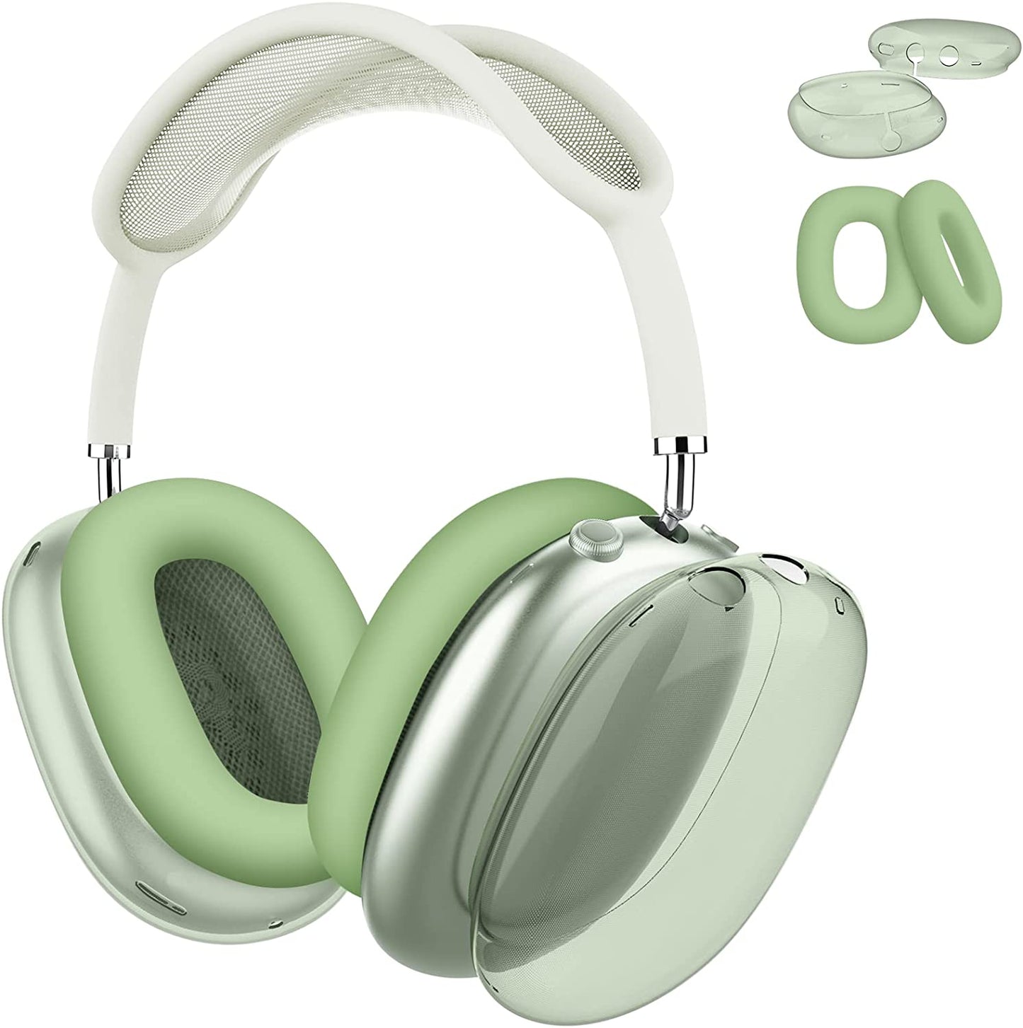 MOLOPPO for Airpods Max Case Cover, Clear Soft TPU Skin Anti-Scratch, Transparent Accessories Ultra Protective Cover for Apple Airpods Max(Clear)  MOLOPPO FF-Clear Green+Ear Green  