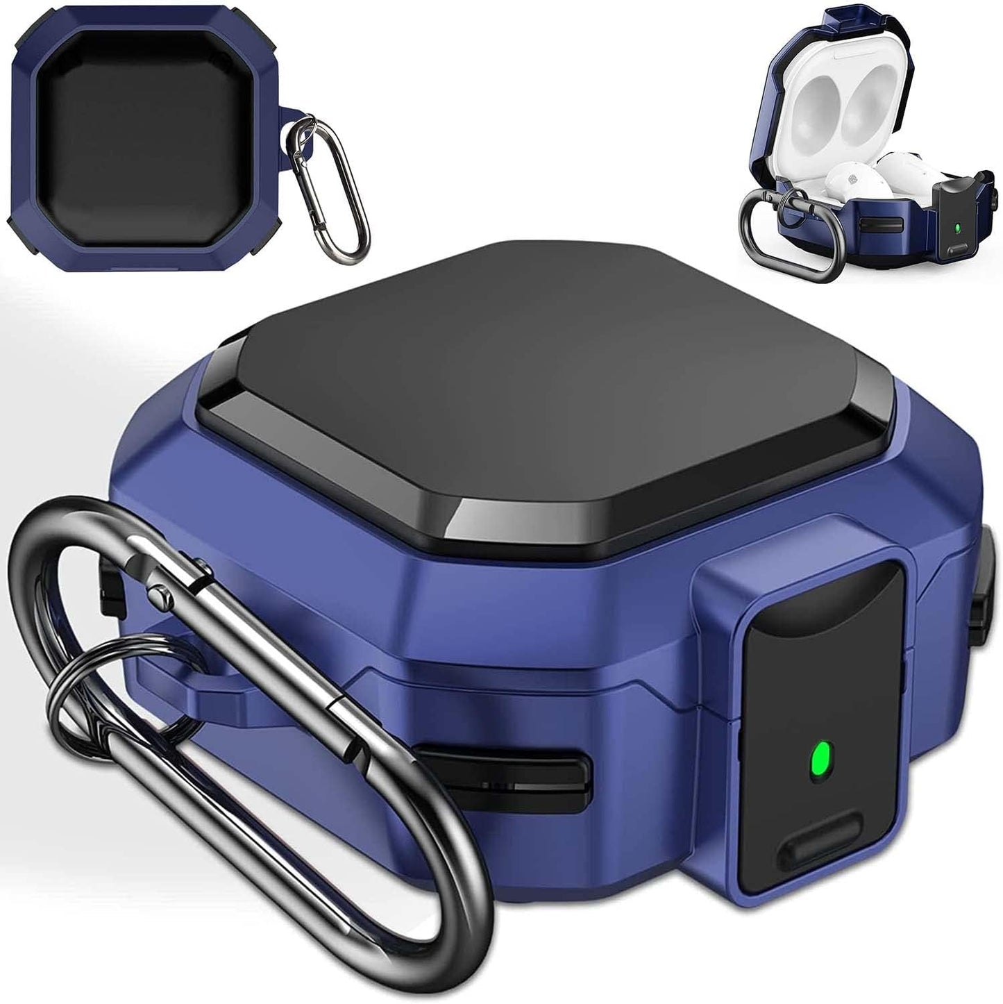 Military Armor Case with Secure Lock for Samsung Galaxy Buds Pro 2 Case/Buds Pro Case/Buds Live Case/Buds 2 Case Cover Full-Body Rugged Hard Shell for Men Women with Keychain Carabiner #Black  voma Navy Blue  