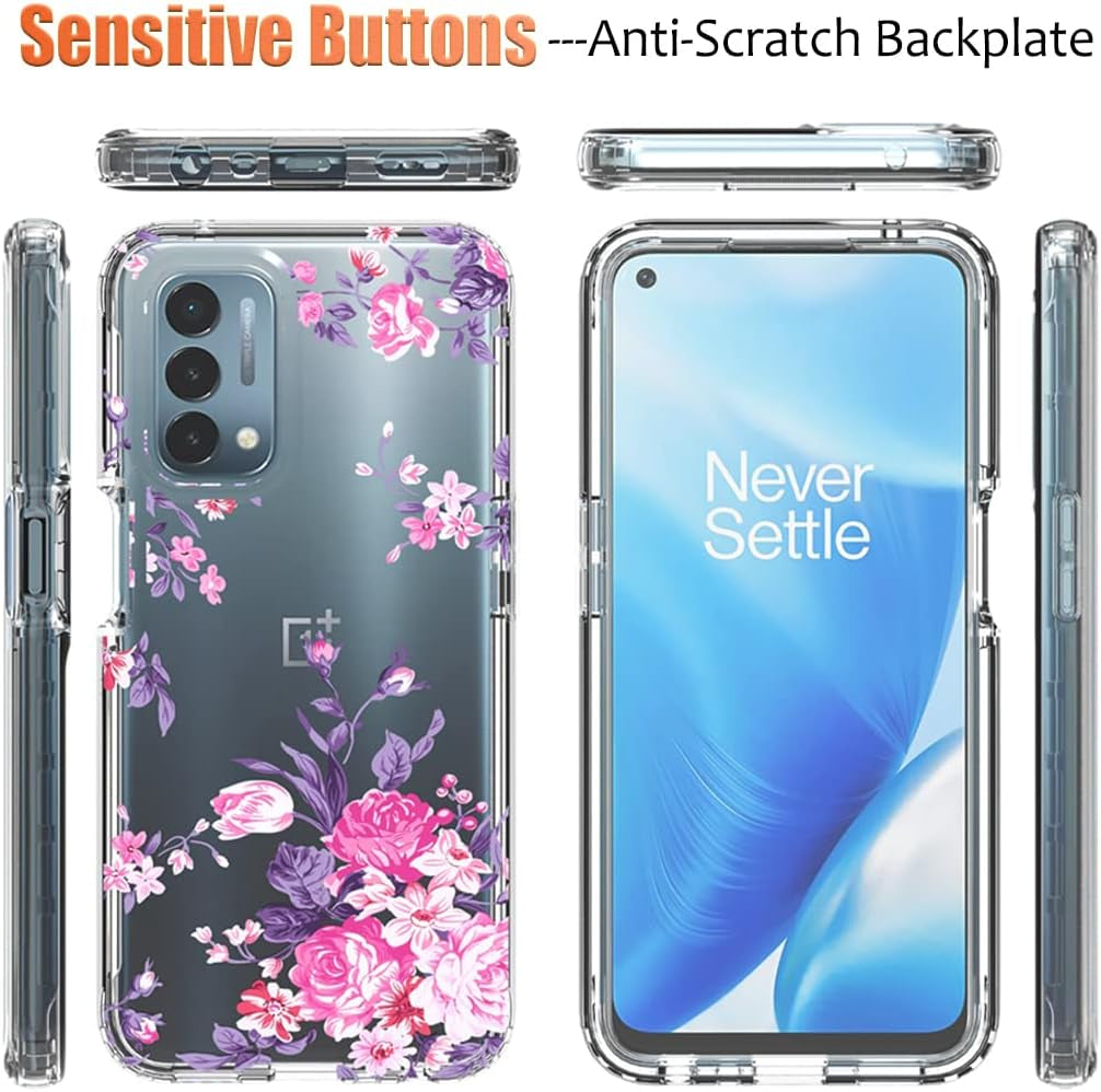 Yerebel Case for Oneplus Nord N200 5G Case, Oneplus N200 DE2117 with Tempered Glass Screen Protector, Floral Design Shockproof Bumper Full Body Protective Phone Cover for Oneplus Nord N200 5G (Rose)  Yerebel   