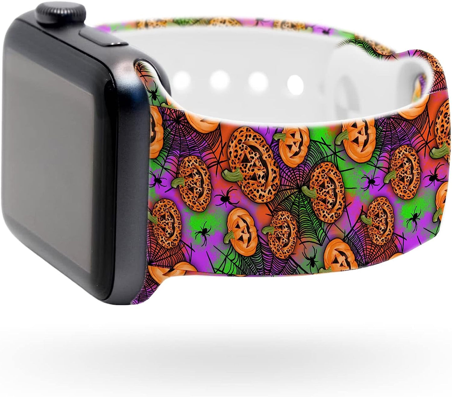 Lux Bands Printed Watch Band - Apple SE Watch Band with Silicone Strap - Smart Watch Band with Stainless Steel Buckle - Adjustable Iwatch Band - Apple Wristbands for Iwatch Series 8-1 SE  Lux Bands Halloween Pumpkin 38-41mm Medium/Large 