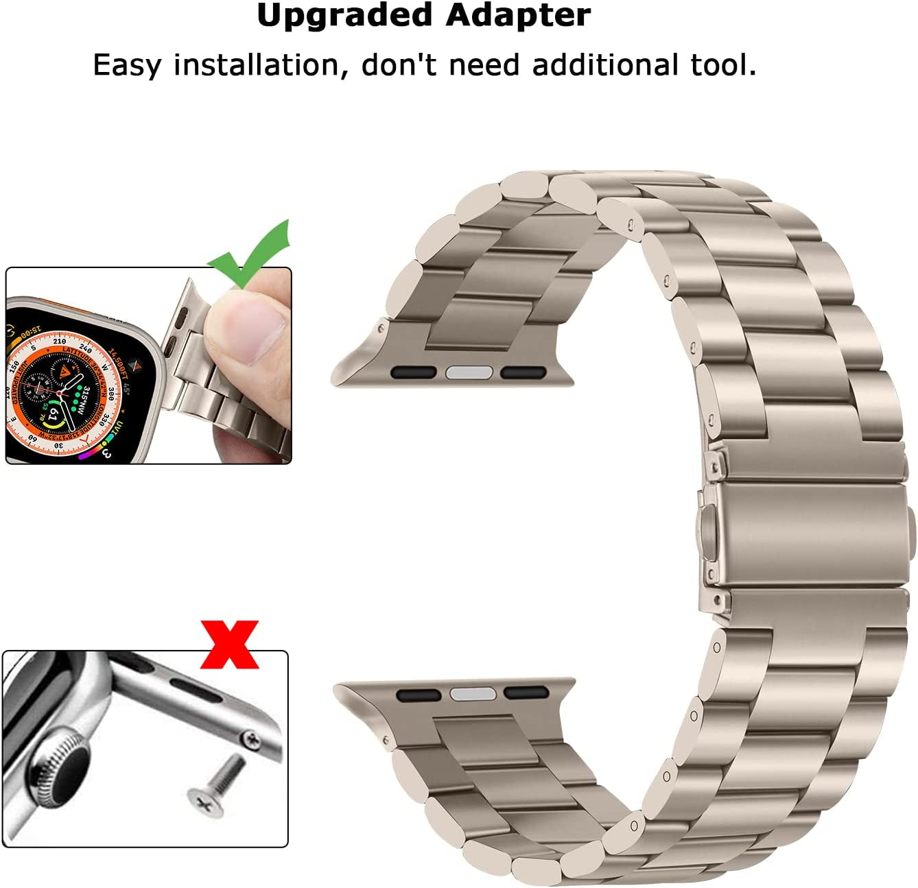 Tasikar Band Compatible with Apple Watch Band 49Mm Ultra Premium Stainless Steel Metal Replacement Strap with Case Compatible with Apple Watch Ultra 49Mm (Starlight)  Tasikar   