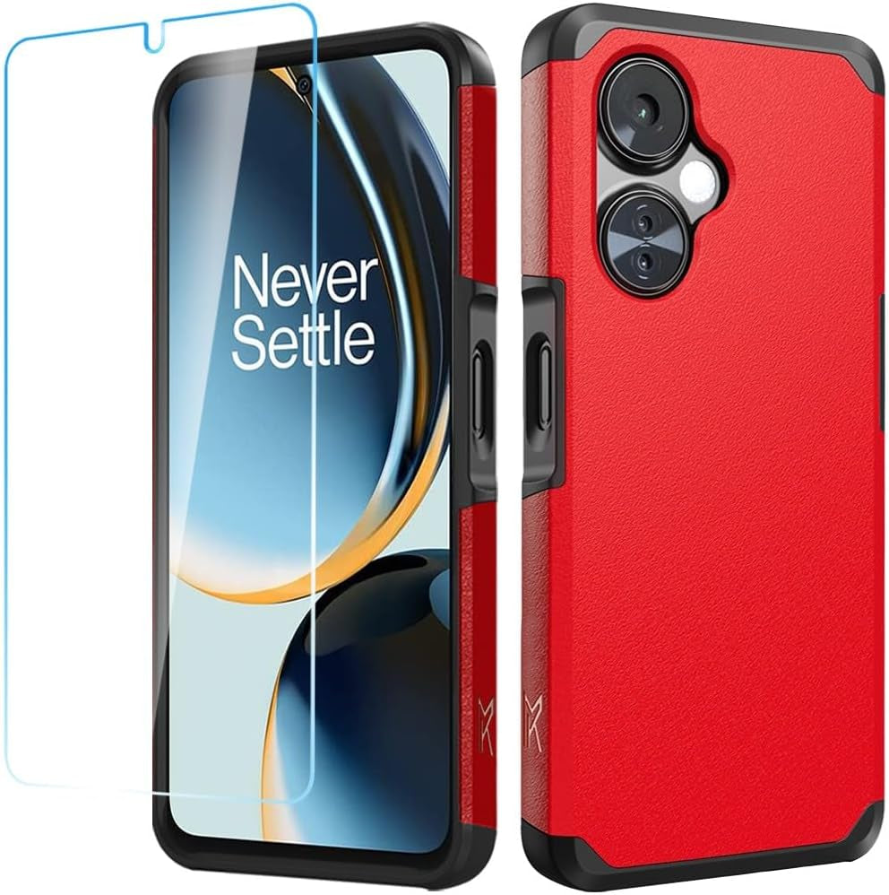Hrwireless Compatible for Oneplus Nord N30 5G [Ring Stand] Case Cover [360 Rotation] with [HD Tempered Glass Screen Protector] Tough Hybrid [Shockproof] Original Minimalistic Design for Protection  HRWireless Red + Tempered  
