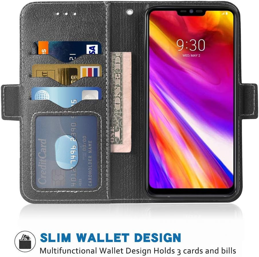 Phone Case for LG G7 Thinq Folio Flip Wallet Case,Pu Leather Credit Card Holder Slots Full Body Protection Kickstand Hard Hybrid Protective Phone Cover for LGG7 G 7 plus Thin Q G7+ Lgg7Thinq Black  WWAAYSSXA   