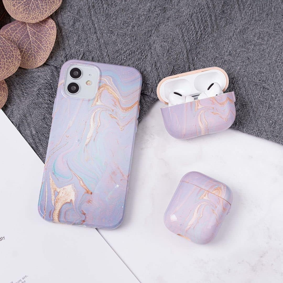 ZARLLUIT Purple Marbled Airpods Case - Airpods 2/1 Marble Decals Case, Water Paste Process Soft Flexible TPU Purple Marble Protective Cover for Apple Airpods 2/1- Only Airpod Case in Box  ZARLLUIT iPhone 12 /12 Pro  