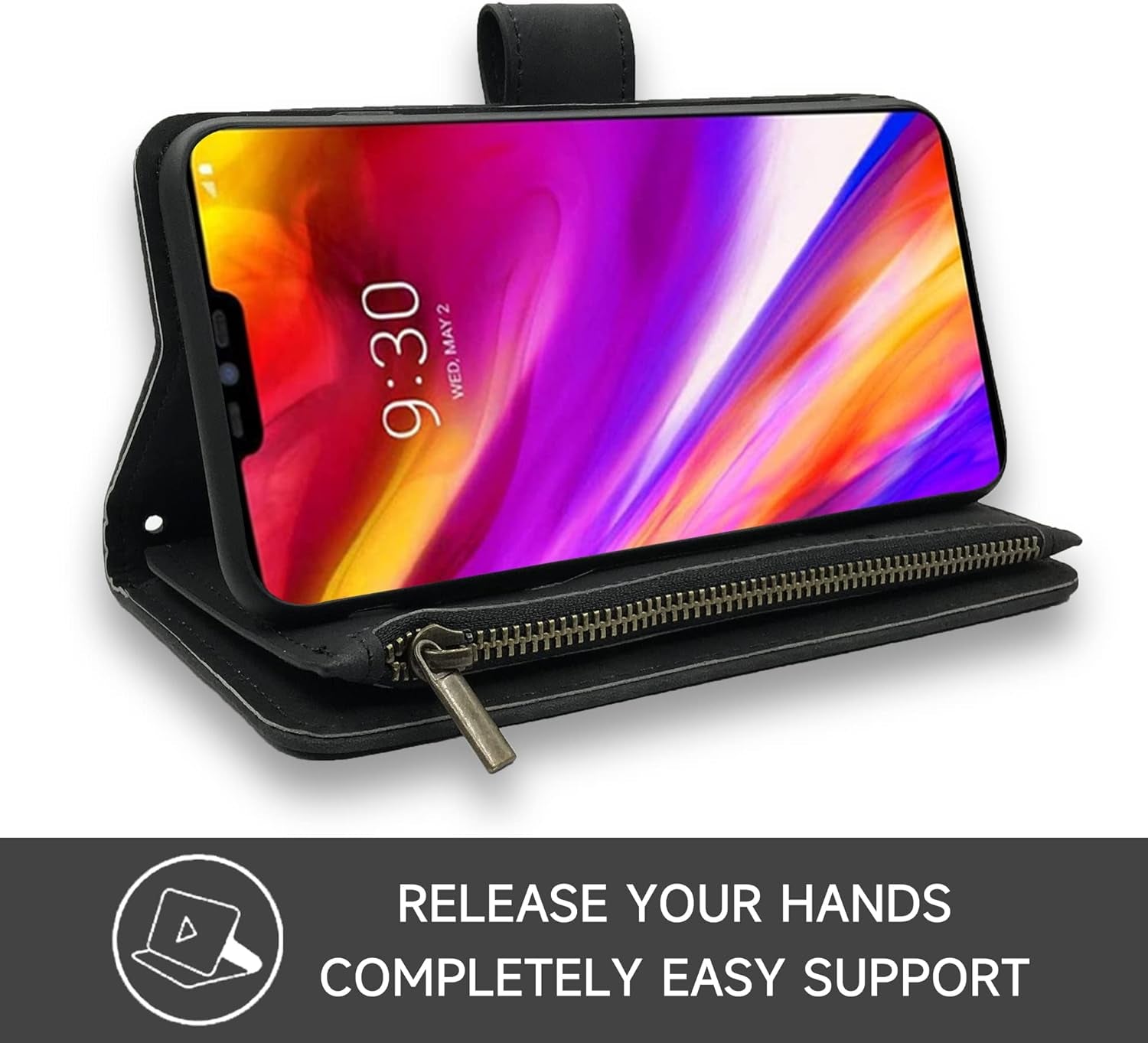 Compatible with LG G7 Thinq Wallet Case and Premium Vintage Leather Flip Credit Card Holder Stand Cell Cover for LGG7 One G 7 plus LG7 Fit Lg7Thinq 7G Thin Q G7+ G7Thinq Lgg7Thinq Women Men Black  Dibosom   