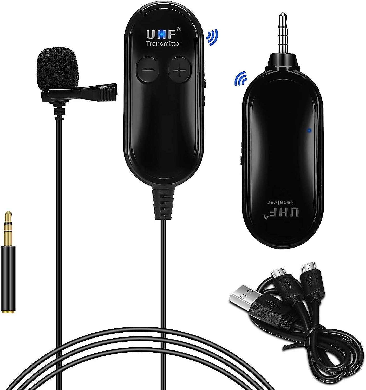 Amazmic Wireless Lavalier Microphone, Portable UHF Wireless Lapel Microphone System up to 70Ft Range Rechargeable Transmitter & Receiver, for Iphone, Andorid Phone, DSLR Camera, PC, Speaker  Amazmic   