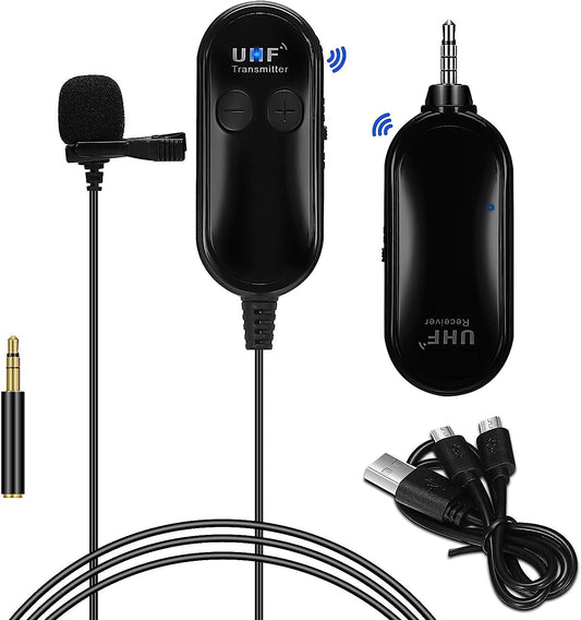 Amazmic Wireless Lavalier Microphone, Portable UHF Wireless Lapel Microphone System up to 70Ft Range Rechargeable Transmitter & Receiver, for Iphone, Andorid Phone, DSLR Camera, PC, Speaker  Amazmic   