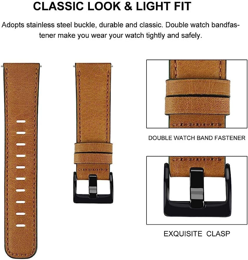Compatible with Samsung Galaxy Watch 46Mm, 22Mm Genuine Leather Band for Samsung Gear S3 Frontier/Huawei Watch GT 2 46Mm, Leather Strap Replacement for Men Women  EIHAIHIS   
