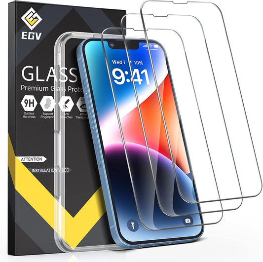 EGV [3 Pack Screen Protector Compatible for Iphone 13/Iphone 13 Pro/Iphone 14 6.1-Inch, HD Clear 9H Tempered Glass, Case Friendly, Alignment Frame Easy Installation, Bubble Free  EGV   