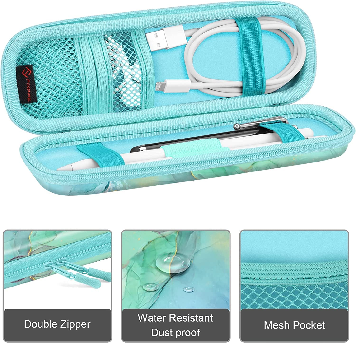 Fintie Holder Case for Apple Pencil (1St and 2Nd Generation), PU Leather Protective Carrying Bag Sleeve Compatible with Apple Pen Accessories, USB Cable, Earphone, Samsung Stylus, Emerald Marble  Fintie   