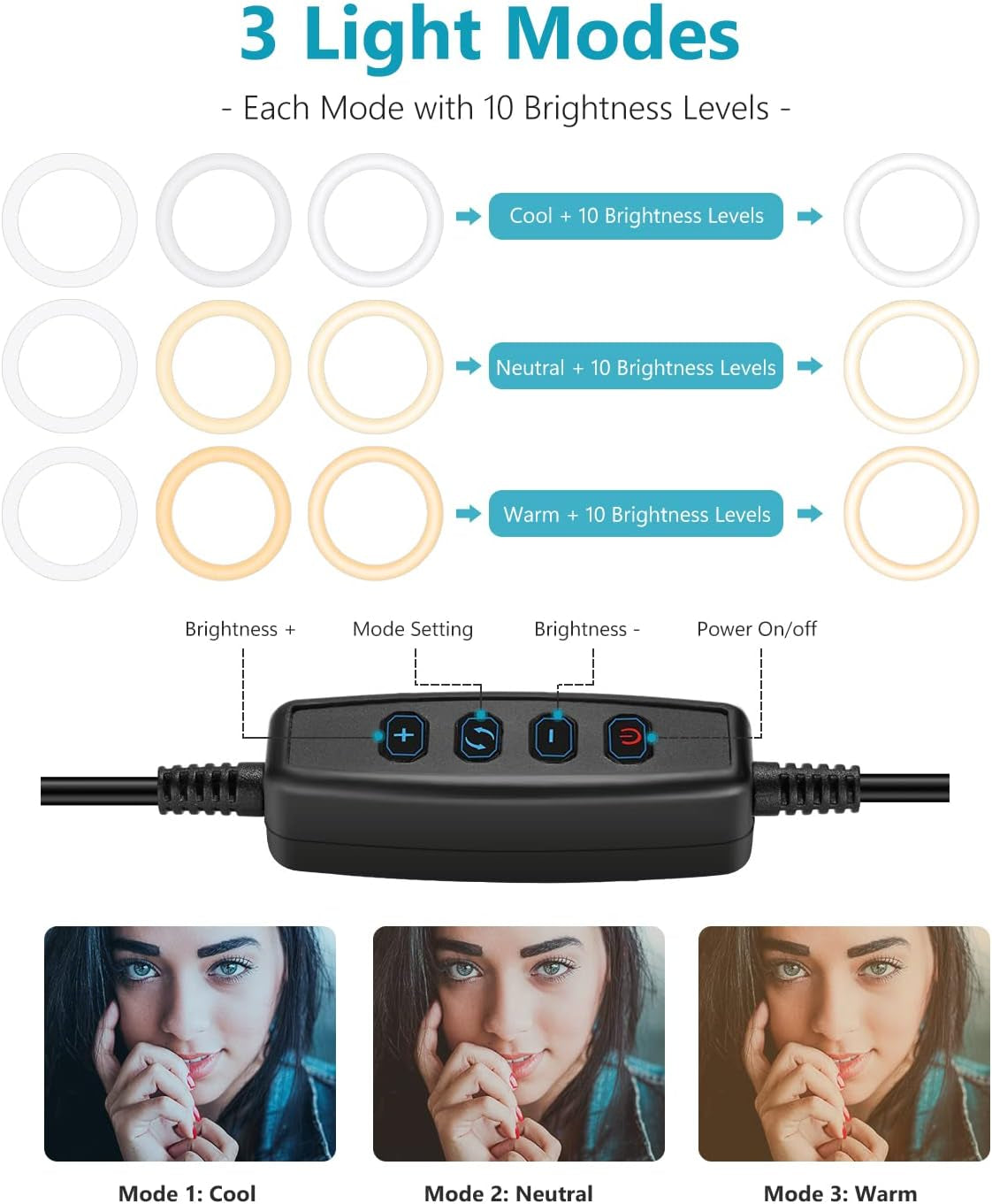 Neewer Selfie Ring Light for Laptop Computer, 10" Dimmable Desktop LED Circle Light with Stand/Phone Holder/3 Light Modes for Video Conference/Webcam Chat/Makeup/Live Stream/Selfie (White)  NEEWER   