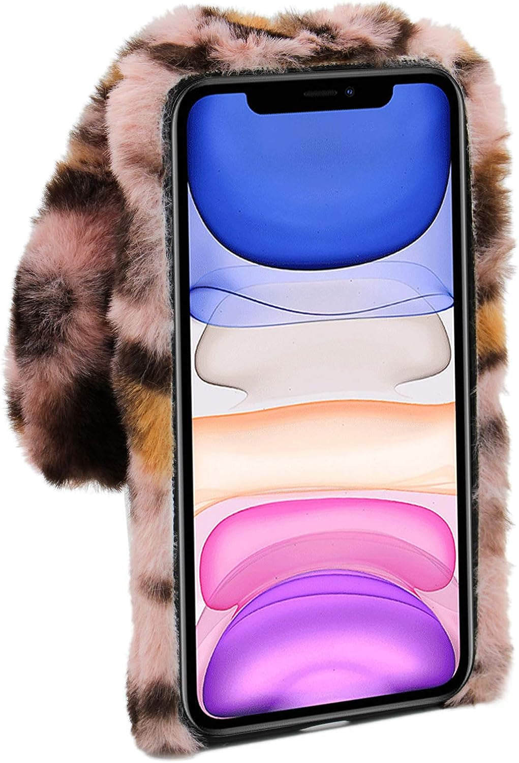 LCHDA Rabbit Case for Oneplus Nord N200 5G, Cute 3D Bunny Ears Soft Furry Hairball Fuzzy Warm Winter Faux Fur Plush Fluffy Flexible TPU Bumper Women Girls Protective Skin Cover - Leopard Pink  LCHDA   