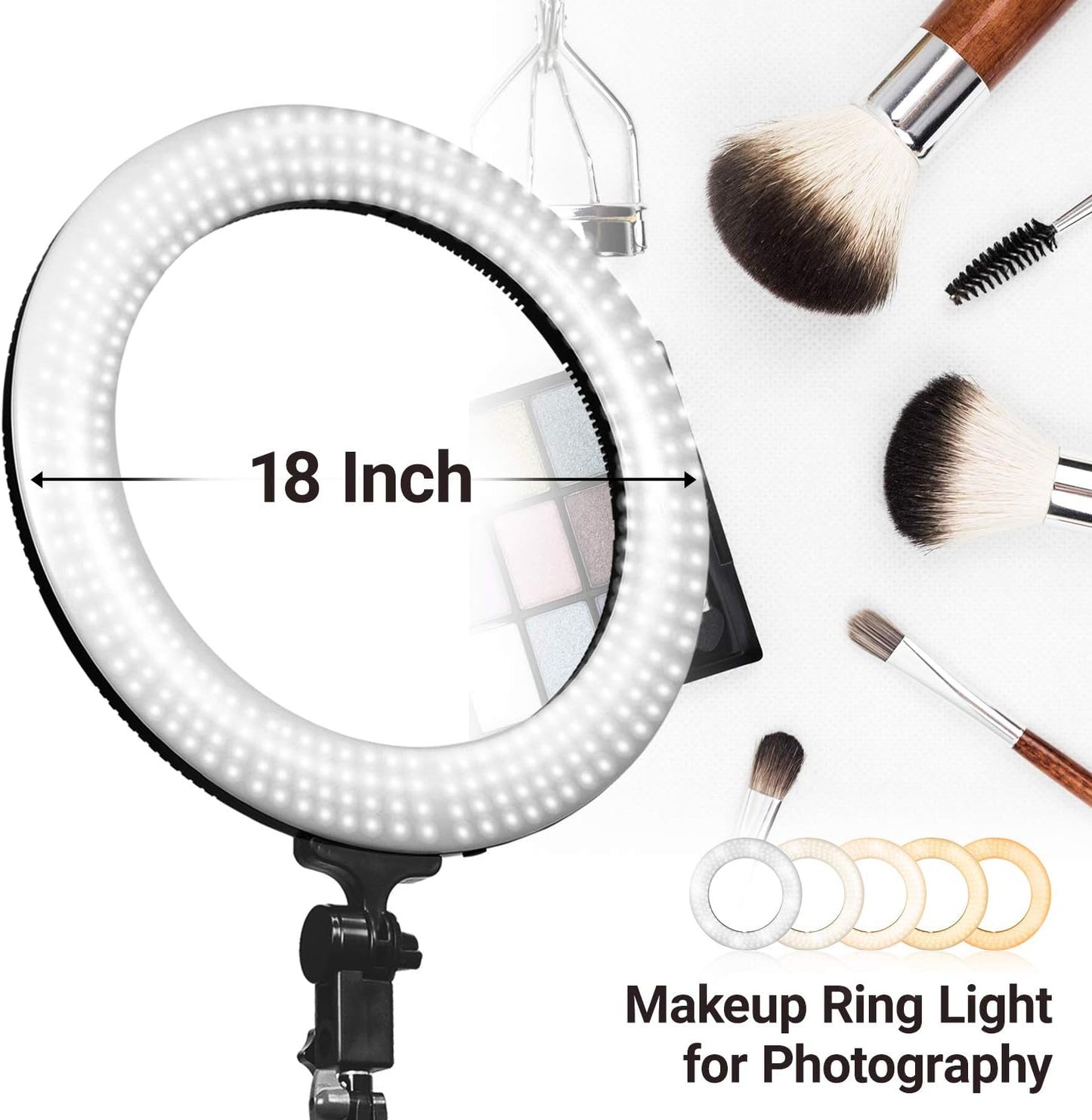 EACHPOLE 18 Inch Makeup Room Ring with Tripod Stand, LED Dual Color Continuous Lighting for Charming Eyes and Beauty Facial Shoot, Salons Beauty Shop Selfie Light Stand, APL2319  EACHPOLE   