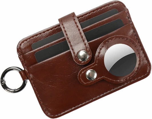 Airtag Wallet - Minimalist Leather Slim Buckle Wallet Holder with Key Ring for Airtag (Brown)  ONEVIDO   