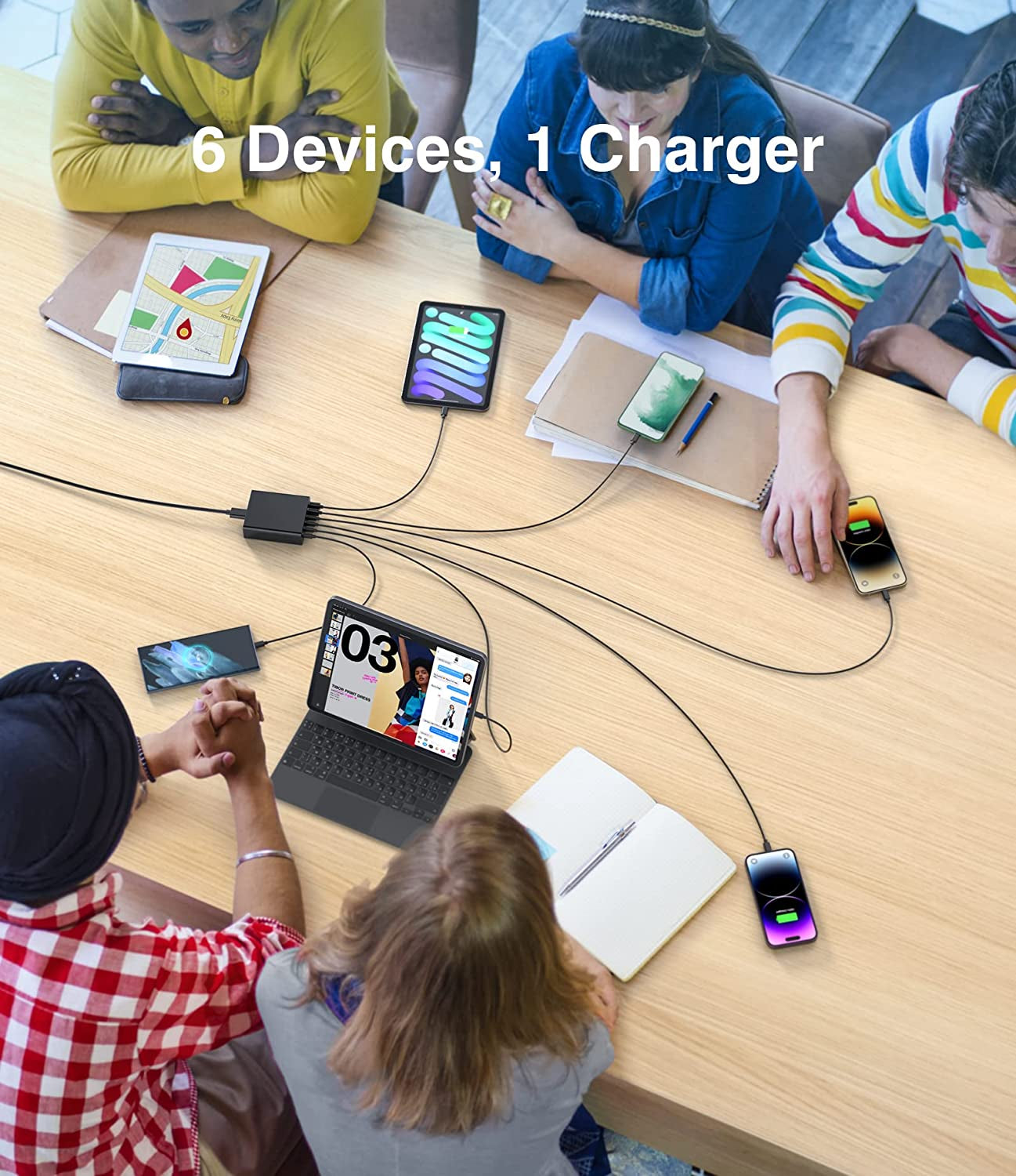 USB C Fast Charger, 100W Gan Compact USB C Charging Station, 6 Port USB Type C Charging Block Hub Power Strip, 4 PD USB C 2 QC USB a Wall Charger for Ipad Iphone 14 13 12 11 Pro Max Pixel Note Galaxy  BOVICAS   